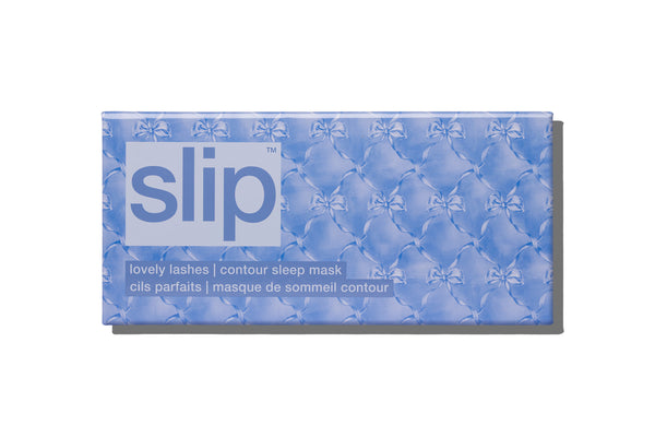 Blue packaging of 'slip' contour sleep mask on a white background