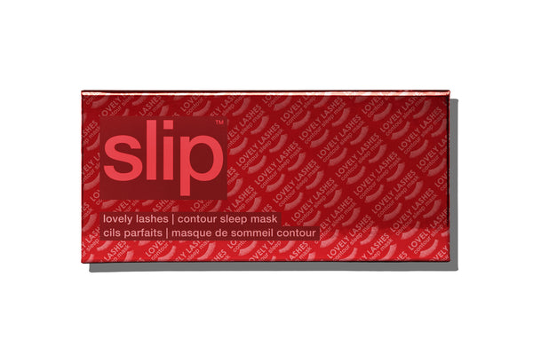 Red packaging of 'slip' contour sleep mask on a white background