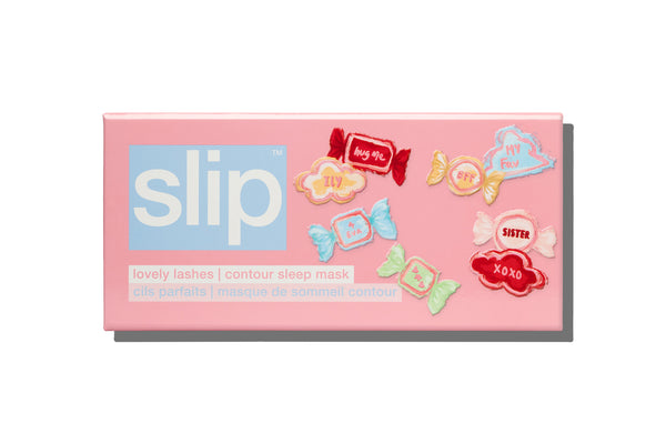 Pink slip packaging with colorful stickers on a white background
