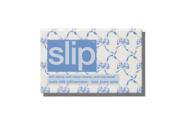 Silk pillowcase packaging with 'slip' branding on a white background