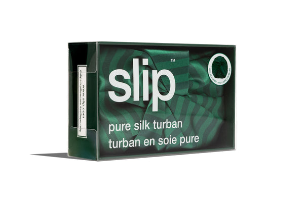 Box of slip pure silk turban with green silk turban inside